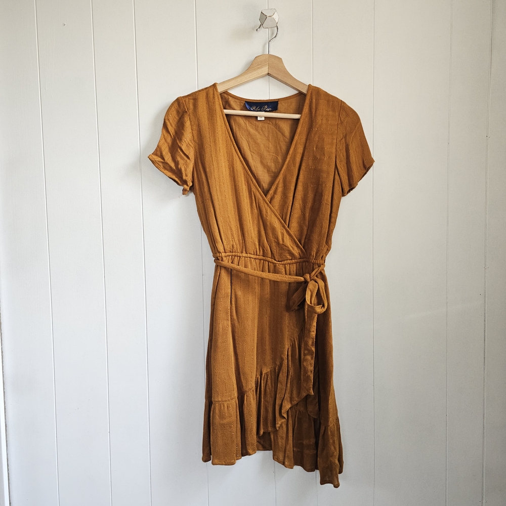 ☆ BLUE RAIN Yellow Shimmer Wrap Dress